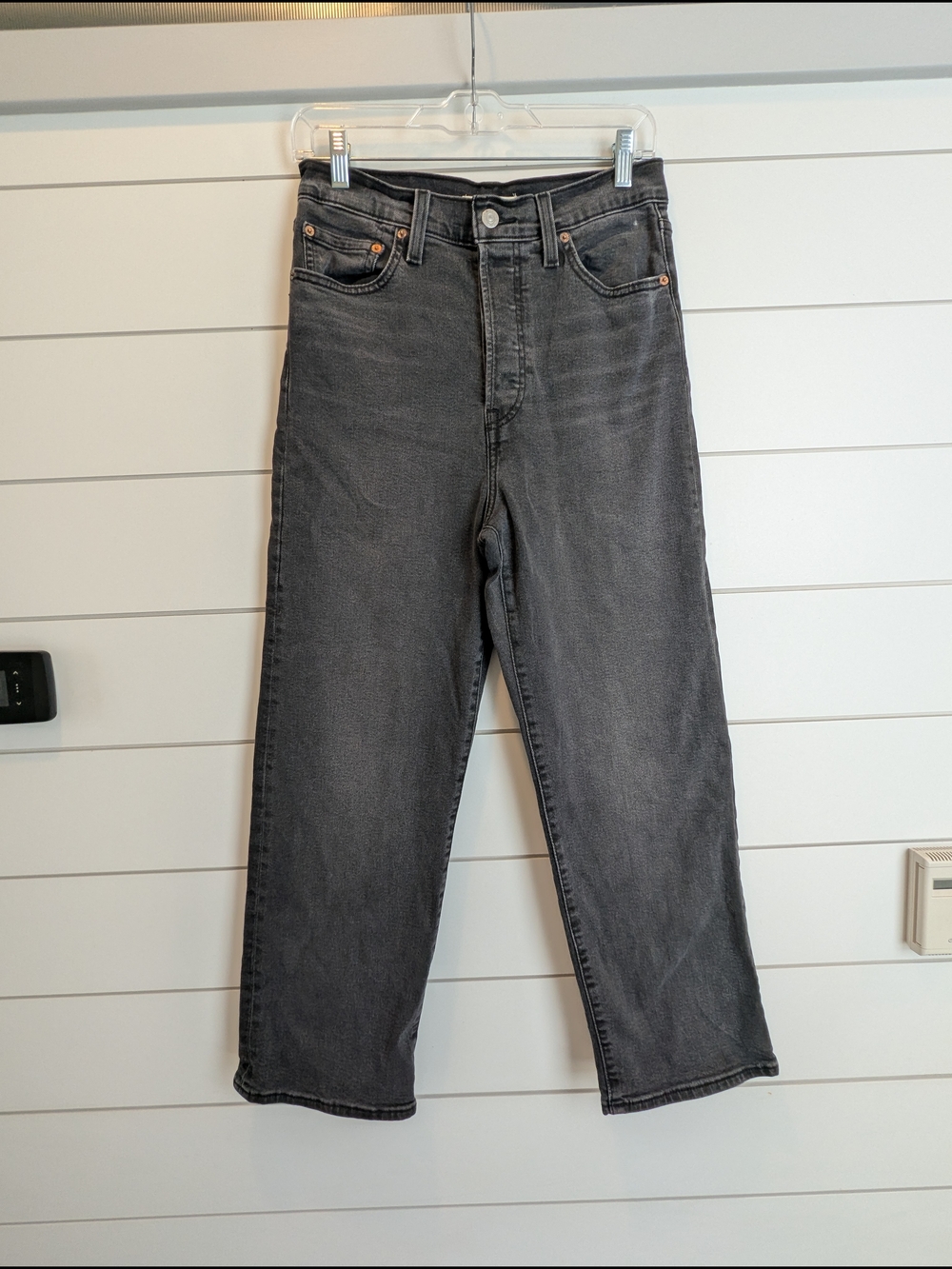 Levi's Ribcage Straight Ankle Size 28 Loom About Washed Grey Button Fly - Picture 2 of 11
